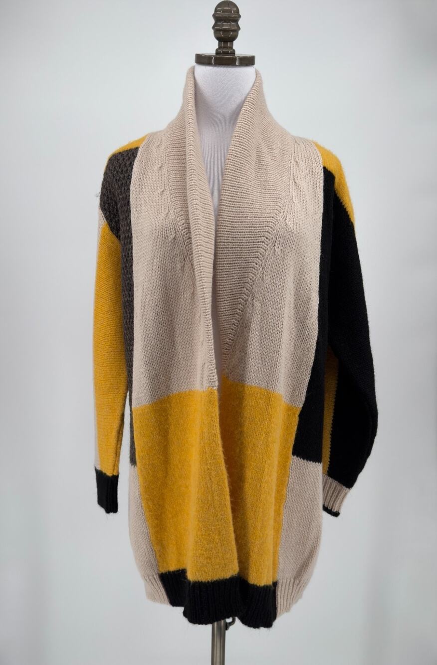 Sita Murt Colorblock Shawl Collar Open Front Cardigan Sweater Sz 36 US S